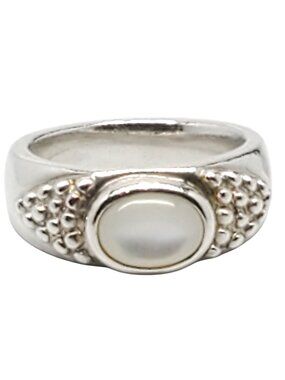 Espo Sterling Silver Milky White Oval Stone Ring Size 7 #23864